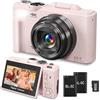 Gavonde Fotocamera digitale 4K per fotografia, fotocamera Vlogging da 64 MP per YouTube, telecamere Vlog WiFi con zoom digitale 18X, schermo flip da 3 e scheda TF da 32 GB, rosa