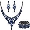 EVER FAITH Set di bigiotteria austriaca Cristalli Art Deco 1920s Vaso Sposa Prom Collana Orecchini Elastico Bracciale Zaffiro Colore Blu Nero-Fondo