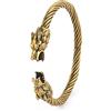 kkjoy Bracciale Vichingo Uomo Acciaio Inox con Testa di Lupo ululante, Braccialetto del Polsino Regolabile, Accessori Uomo, Portafortuna Regalo Laurea Uomo