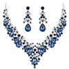 EVER FAITH Parure Gioielli Donna Cristallo Sposa Banchetto Floreale Foglia Goccia Collana Orecchini Set Blu Argento-Fondo