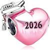 Annmors Charm con ciondolo a forma di cuore rosa in argento 2026 per bracciale Pandora e collana, regalo di laurea, vassoio 2026, donna