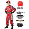 aicoaub Costume da Pilota di Auto da Corsa Ragazzi Tuta da Pilota Bambino con Cappello Medaglia Marsupio Bandiera Occhiali Guanti per Carnevale