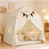 Yunlaishaocer Tenda da gioco extra large per bambini, portatile e pieghevole, con bandiere per ragazzi e ragazze, tenda a cupola per interni ed esterni, 150 x 100 x 150 cm (crema)