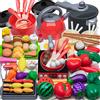 JUQG 74 Pezzi Accessori Giocattolo da Cucina per Bambini, Giocattoli da Cucina con Pentole e Padelle, Gioco di Ruolo da Chef Adatto a Ragazzi e Ragazze di 3 4 5 6 7 8 Anni