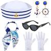 SHDIEHJFMLDH 5 Pezzi Marinaio Costume Accessori, Cappello e Orecchini Marinaio, Sciarpa e Occhiali Sole per Feste in Maschera, Yacht Costume Cosplay