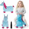 Sun Baby Animale gonfiabile che salta, giocattolo di 1 anno, saltarello per bambini, design ergonomico, cavallo giocattolo, pompa manuale inclusa (Unicorno blu con corno bianco)