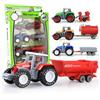 Puhzamey 4-pezzi trattore agricolo - giocattolo per bambini in metallo e plastica, cabina e rimorchio rimovibili, modelli di camion robusti, ideali per interni ed esterni, come regalo
