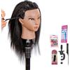 Generic Testa di manichino con 100% capelli umani per allenamento parrucchieri, 35,5 cm, testa di pratica cosmetologica con capelli veri per tagliare, acconciare, intrecciare e colorare (nero2)