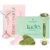 PLANTIFIQUE Rullo Giada Viso e Gua Sha - Jade Roller e Guasha Pietra Massaggiatore Antirughe & Rullo Viso di Quarzo Rosa e Gua Sha - Roller e Guasha Pietra Massaggiatore Antirughe