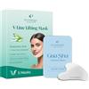PLANTIFIQUE Doppio Mento Cintura Viso V-Line - Maschere Rassodanti per un Contorno Viso Scolpito e Tonico - 5 Maschere & Gua Sha Viso Acciaio Inox - Guasha Pietra Massaggiatore Antirughe