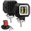 Biqing Faretti LED Moto bianca Angel Eyes,3 Pollici Quadrato 20W LED Fuoristrada Lampada da Lavoro 12V/24V Faretti Moto Supplementari Luce Ausiliaria DRL Con Interruttore Motos 22mm