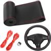 YUNZHISHIYE Coprivolante In Vera Pelle,Coprivolante Auto Universale,Copri Volante Per Auto Accessori Interni, Adatto Per Fiat 500/Panda/Golf/Peugeot/Jeep/Ford/Mercedes(Linea rossa nel buco centrale)