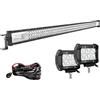 Willpower Barra LED 127cm 50 Pollici 648W + Fari LED 10cm 4 Pollici 18W + Cablaggio 12V 24V Faretti LED Faro da Lavoro LED Barra Luci LED per Fuoristrada Auto Trattore Camion 4x4 Barca ATV