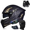 SONGDIQI Bluetooth Casco Modulare per Moto, Omologato ECE, con Doppio Altoparlante e Microfono, per Adulti Uomini e Donne(C1,L58~59CM)