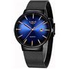 LIGE Orologio Uomo UltraSottile Semplice in Acciaio Inossidabile Impermeabile al Quarzo Analogico Orologio da Polso Leggero Moderno Multifunzione Cronografo (Nero blu)
