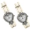 iplusmile Orologio da Donna Elegante Forma a Cuore e Quadrata Bracciale Elastico Doppio Strato di Perle Finte Confezione 2 Pezzi Accessorio Versatile per Occasioni Speciali e Formali