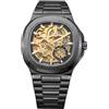 DAXIAOYU Forma quadrata rotonda scava fuori scheletro automatico meccanico orologio da uomo in acciaio inossidabile impermeabile luminoso orologi da lavoro di lusso, Nero e oro., Lusso