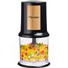Bestron Tritatutto elettrico, tritatutto universale con due coltelli da taglio e capacità 500 ml, grande pulsante a pulsante, 400 Watt, collezione Black & Wood, colore: nero/legno