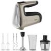 Tefal Powermix Silence HT663AF0 - Frullatore manuale 4 in 1, 2 fruste per impastare, 2 ganci per impastare, motore silenzioso, manico antiscivolo Soft Touch, velocità con funzione turbo, argento