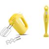 Girmi SB02 Sbattitore Elettrico 170W con 5 velocità+Turbo, Sbattitori e Ganci inox, Giallo + MX01 Mixer ad immersione 250 W, Giallo