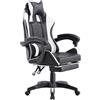 Brigros - Sedia da Gaming Racing Ergonomica Reclinabile con Braccioli, Poltrona Ufficio Girevole con Rotelle, Poggiapiedi, Poggiatesta e Cuscino Lombare in Similpelle, Portata: 125kg (Bianca)