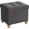 SONGMICS Cassapanca, Pouf Contenitore Piccolo, Poggiapiedi Pieghevole da 32 x 40 cm, Ottomano con Stoccaggio, Regge fino a 300 kg, per Soggiorno, Camera da Letto, Dormitorio, Grigio Ardesia LSF012G11