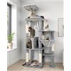 Globlazer Tiragraffi per Gatti XL, Albero Gatti Grandi Alto 167 cm con Grande Piattaforma Imbottiti Trespoli Grotte Cesto, Torre del Gatto Stabile per 3-4 Grandi Gatto Adulti (F65B, Grigio Chiaro)