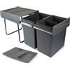 Emuca - Contenitore per la raccolta differenziata Recycle da montare sul fondo e da estrarre manualmente in cucina 2x20lt, Grigio antracite, Tecnoplastica