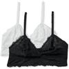 Amazon Essentials Bralette a Triangolo Lungo Non Imbottita, senza Ferretto, in Morbido Pizzo Elasticizzato Donna, Pacco da 2, Nero/Bianco, XXL