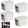 CNKHDZ Set da 4 contenitori con coperchio, contenitori impilabili con coperchio, contenitori in plastica per scaffali, cucina e bagno (Bianco, 25.5 * 18 * 15.4cm)