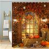 AUWUUA Tenda da doccia autunnale con motivo Raccolto del Ringraziamento, 213x183 cm, con zucca autunnale e foglia d'acero e lanterna per la notte di Halloween, in tessuto da fattoria con ganci