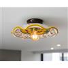 Mondocreazioni Plafoniera Spot da Soffitto, 1 Luce, Ferro Battuto e Ceramica Siciliana, Cucina, Bagno e Veranda (GIULIA)