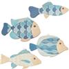 GORGECRAFT 4pz da Parete in Legno A Forma Pesce Blu in Legno Naturale Estate Mare Spiaggia Oceano Sculture Animali Vintage Nautico Costiero Ornamento da Appendere Arte Lago Casa Bagno Camera da Letto