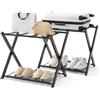 GIANTEX 2 Pz di Portavaligia Pieghevole, Portata 70 kg, a 2 Ripiani, con Scarpiera, Struttura in Ferro, Multiuso Salvaspazio, Ideale per Viaggio e Hotel, 63,5x44x67 cm, 2 Colori (Nero)