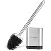 Fowooyeen Scopino WC Silicone, Spazzolone WC Bagno, Scopino Bagno Autopulente Piatto con Staffa ad Asciugatura Rapida, Montaggio a Parete/in Piedi, Set di Scopettino, Argento Opaco
