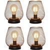 TRIROCKS Set di 4 Lampade da Tavolo Vintage a Batteria, Lanterne Metalliche Senza Fili con Bulbo LED per Matrimoni, Eventi, Patio, Interni (Decorazione)
