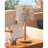 EDISHINE Lampada Comodino Legno, Paralume Tessuto Floreale Vintage | con Base in Legno Massello, Bianco Caldo 2700 K, Lampada da Tavolo LED con Attacco E27 per Camera da Letto, Soggiorno