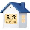 Cloka Sveglia da Comodino Digitale a Forma di Casa con Display Multifunzione, Sensore di Luminosità Automatico, 3 Modalità di Alimentazione, Funzione Snooze per Camera da Letto, Scrivania o Ufficio
