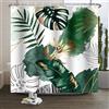 Xiaoterna Tenda da Doccia Monstera Tropicale con Foglie di Palma Astratte Tenda da Bagno Verde Oro con Foglie Botaniche Tessuto Resistente alla Muffa 150x200cm