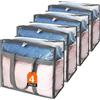 BAKAJI Set 4 Scatole per vestiti Cambio stagione, Borse Trasparenti in PVC Salvaspazio, Scatole Pieghevoli con Manici Rinforzati Ideale per Camera da Letto, Armadio, 4 Pezzi Borsa 45 x 38 x 23 cm