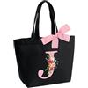 hamatata Borsa Tote Bag con Iniziale, Borsa Shopper con Papillon, Borsa Donna Personalizzata con Nome, Regali per Donna, Amica, Sposa Damigella D'onore, Mamma, Compleanno, Nozze, Natale, San Valentino(J)