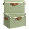 GRANNY SAYS Scatole Portaoggetti con Coperchio, Set di 2 Scatole per Armadio Rigide in Tessuto, Scatola Rigida per Scaffali, Scatola Tessuto Pieghevoli, Organizzatori per Vestiti, Verde Salvia