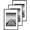 Walasis Cornice portafoto 40 x 60 cm, colore nero, con passepartout: set da 3 pezzi, 60 x 40 cm, cornice in legno per poster, foto - cornice portafoto con vetro acrilico