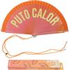 Fisura - Ventaglio originale con scritta "P*to calor". Accessorio reversibile in legno moderno e colorato. Ventilatore a mano sfumato rosa arancio. Gancio incluso. 42,5 x 23 cm