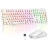 SOLIDEE Set Tastiera e Mouse Wireless Retroilluminati,Tastiera Typewriter Illuminata Ricaricabile 2.4GHz,Tastiera e Mouse Silenziosi Senza Fili con Tasti Rotondi Retrò e Ricevitore USB(White)