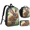 NUYFVG Set di 3 zaini con stampa coniglietto, borsa per la scuola da 43 cm, con borsa termica per il pranzo e astuccio per studenti, adolescenti, ragazze e ragazzi