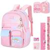 Aedcbaide Zaino Scuola per Ragazze Con Set di Cancelleria, Porta del Frigorifero da 35 Litri per Bambini, Leggero Rosa per 8 a 15 Anni (Rosa)