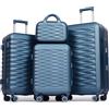 H.yeed Valigia da cabina da 50,8 cm con trolley da 30,5 cm, in ABS leggero, con ruote girevoli, blu navy, 4 pc set, Set bagagli 4 pz 12+20+24+28