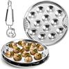 Okllen Confezione da 3 piatti in acciaio inox con 12 fori, piatto per lumache di frutti di mare da 19,1 cm, con pinza per escargot, pirofila per casa, cucina, ristorante, hotel, barbecue