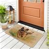 Generic Zerbino con cane pastore tedesco, nero, per ingresso esterno e interno, 63 x 43 cm, con piante floreali ad acquerello, per interni ed esterni, lavabile, con piccole scarpe primaverili, per patio